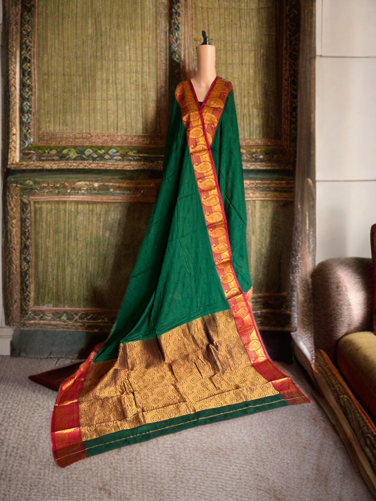 Dark green saree with Red border