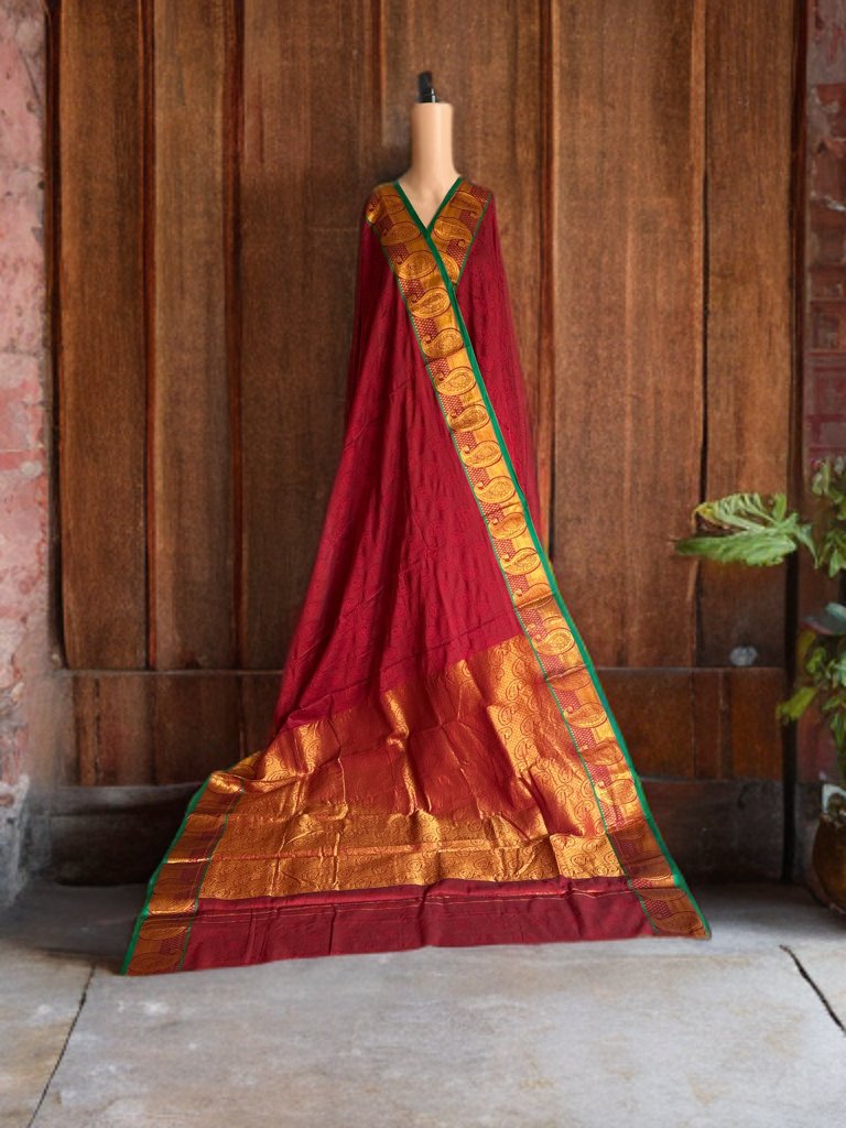 Red Saree with Green border