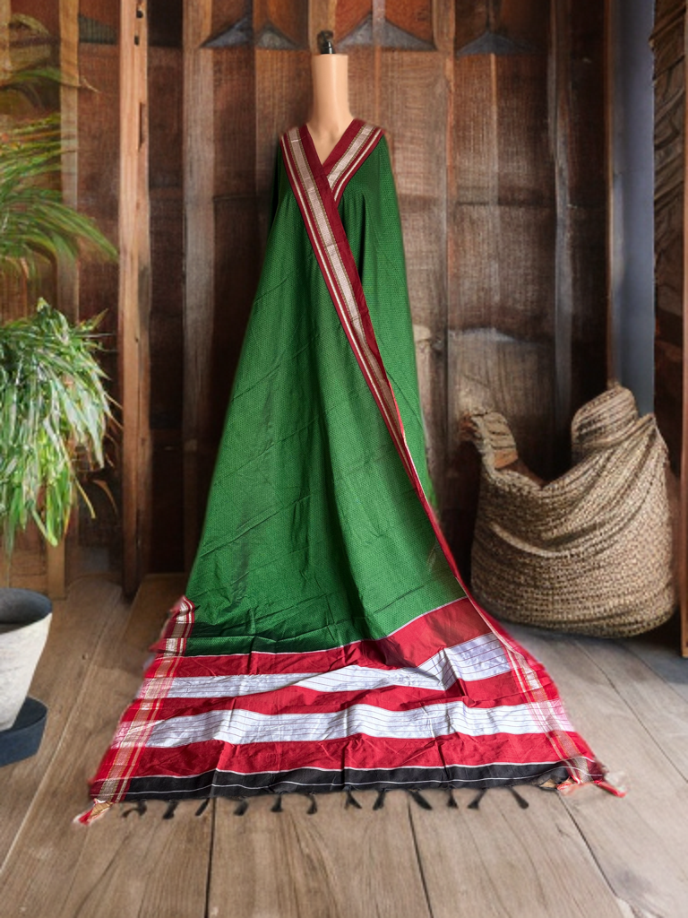 Dark Green Saree with Maroon border