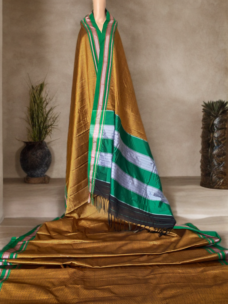 Golden saree with Green border