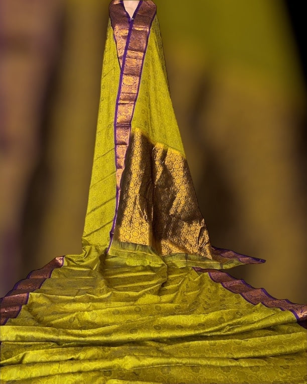 Olive green purple Saree