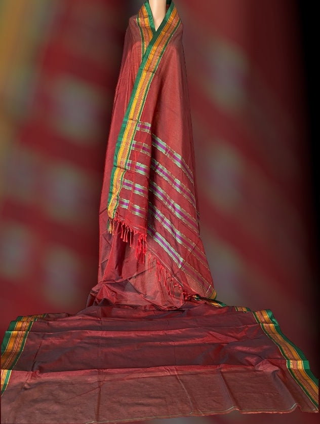 Maroon Green Ilkal Cotton Saree