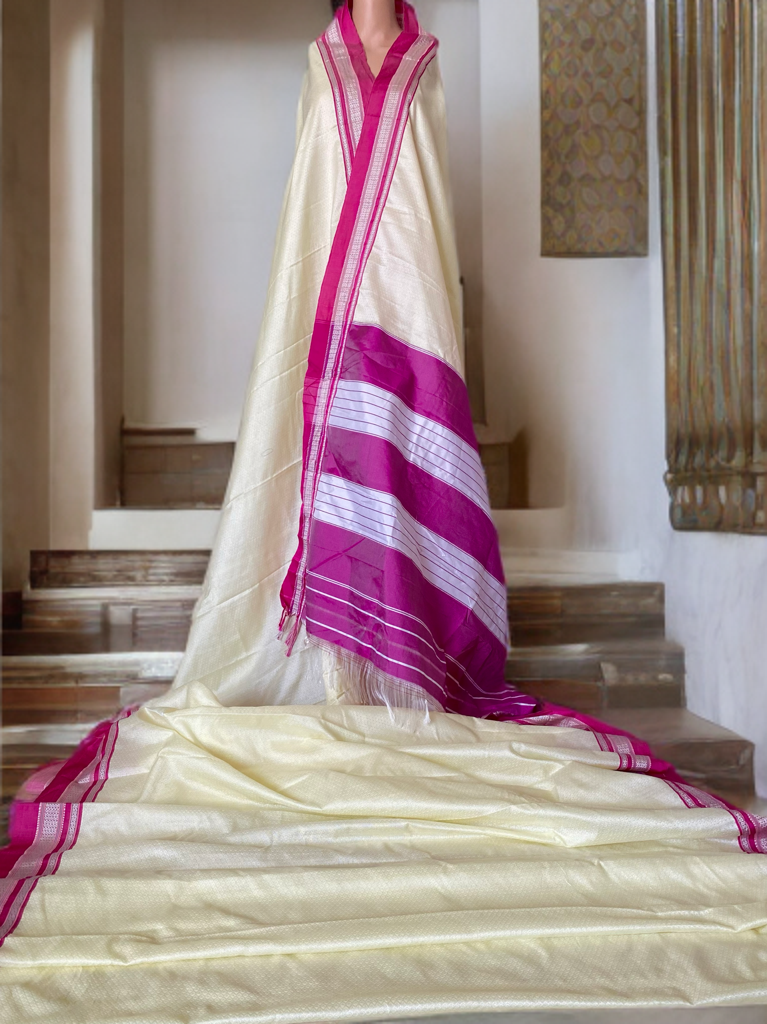 Cream Saree with Pink border