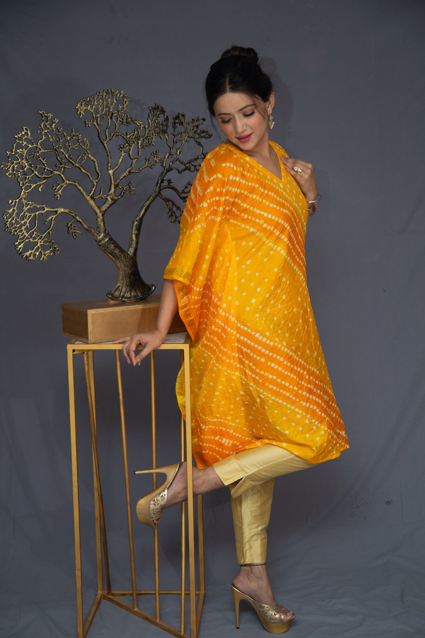 Yellow Kaftan with Zari Border