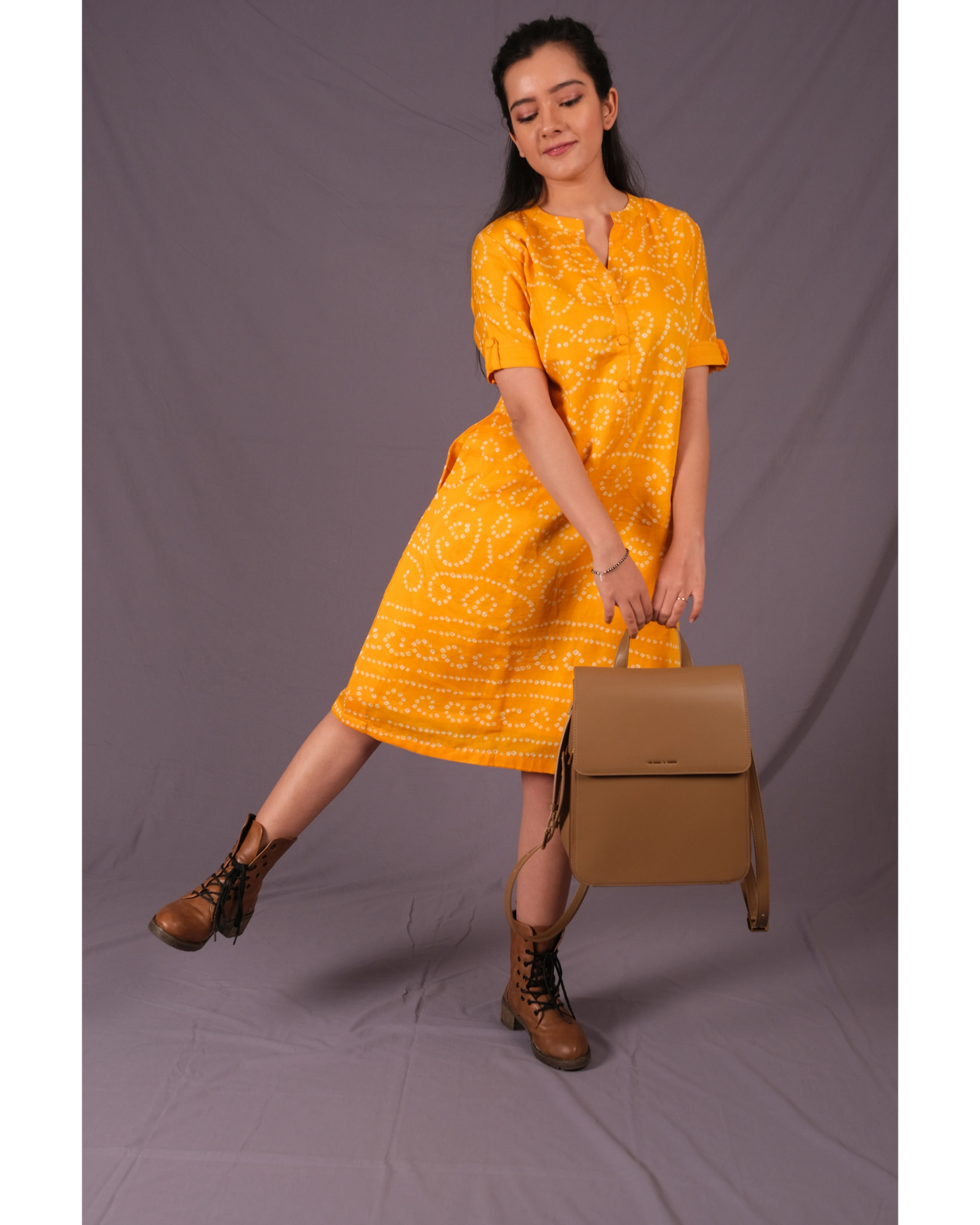 Orange Dress With Chinese Collar