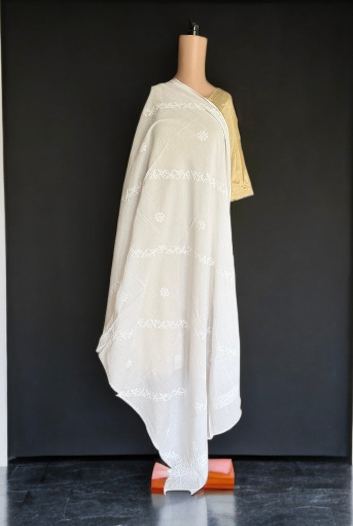 White Chikankari cotton dupatta