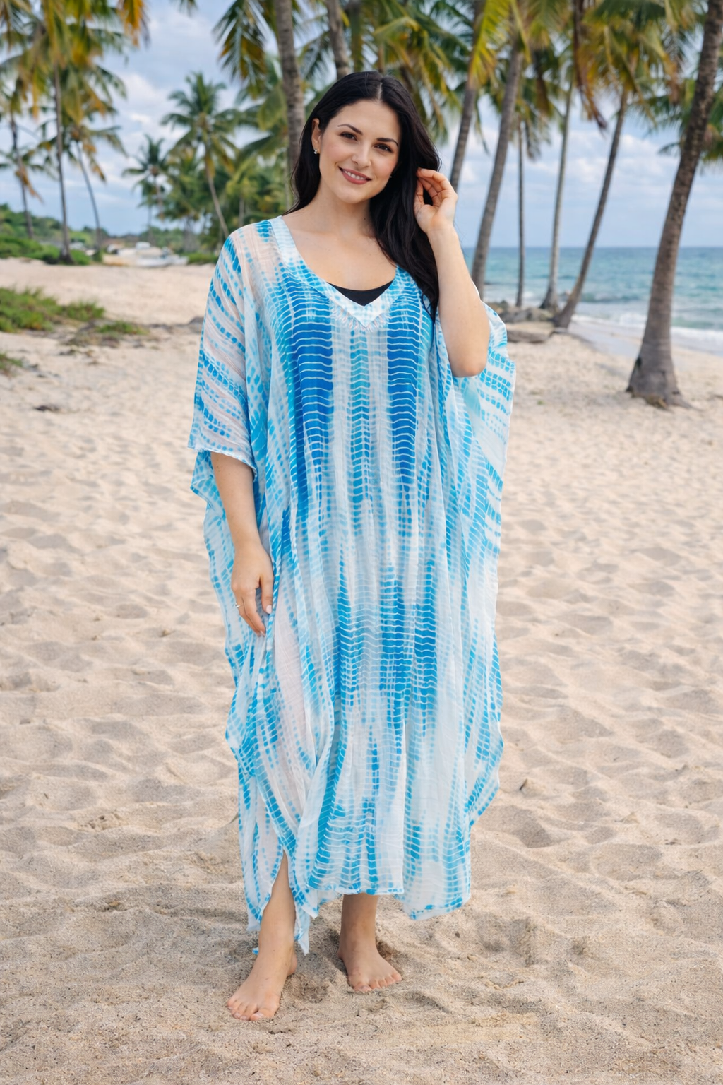 Blue Shibori long Cover Up