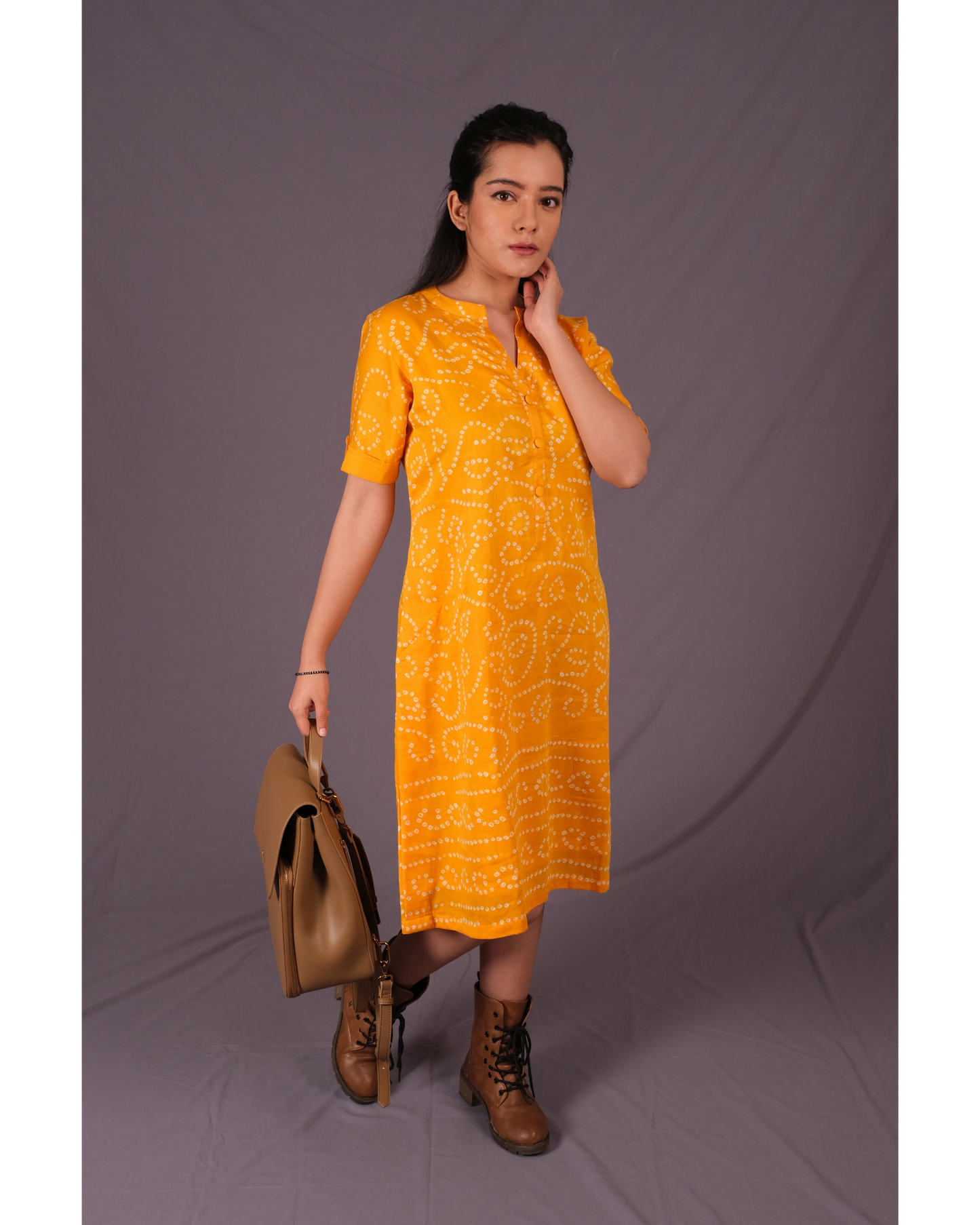 Orange Dress With Chinese Collar