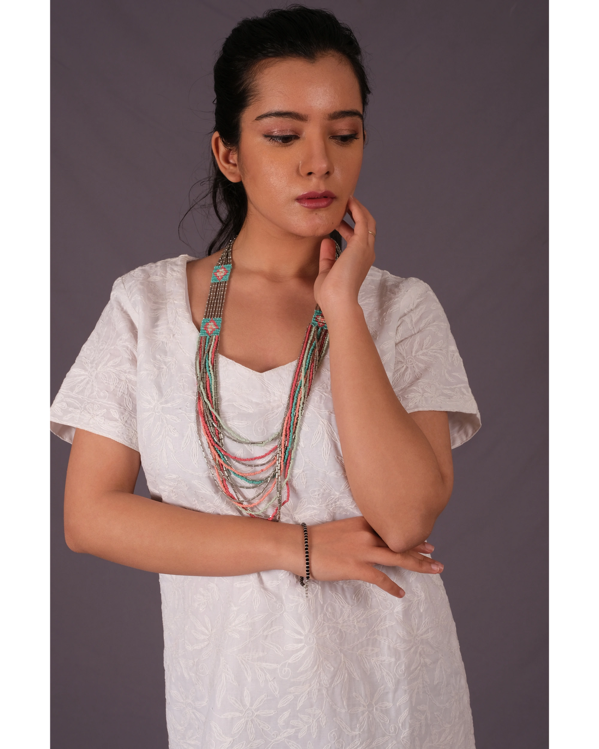 White Chikan A-Line Dress