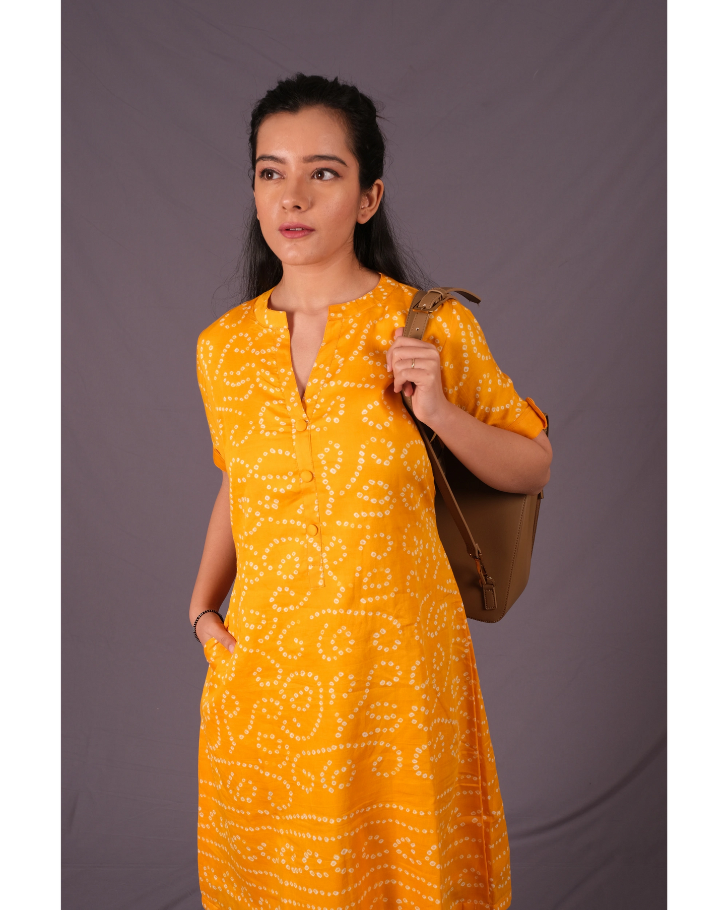Orange Dress With Chinese Collar