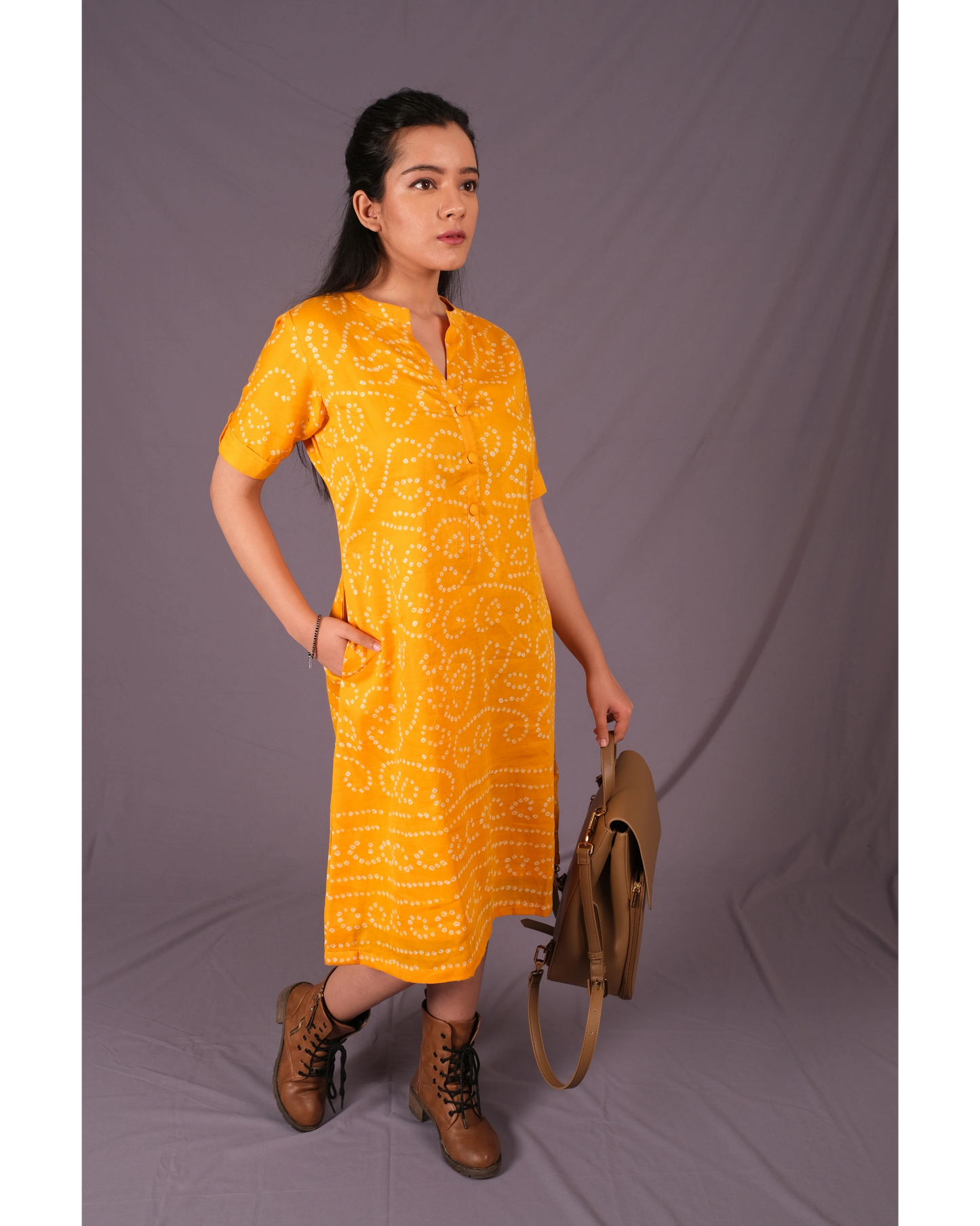 Orange Dress With Chinese Collar