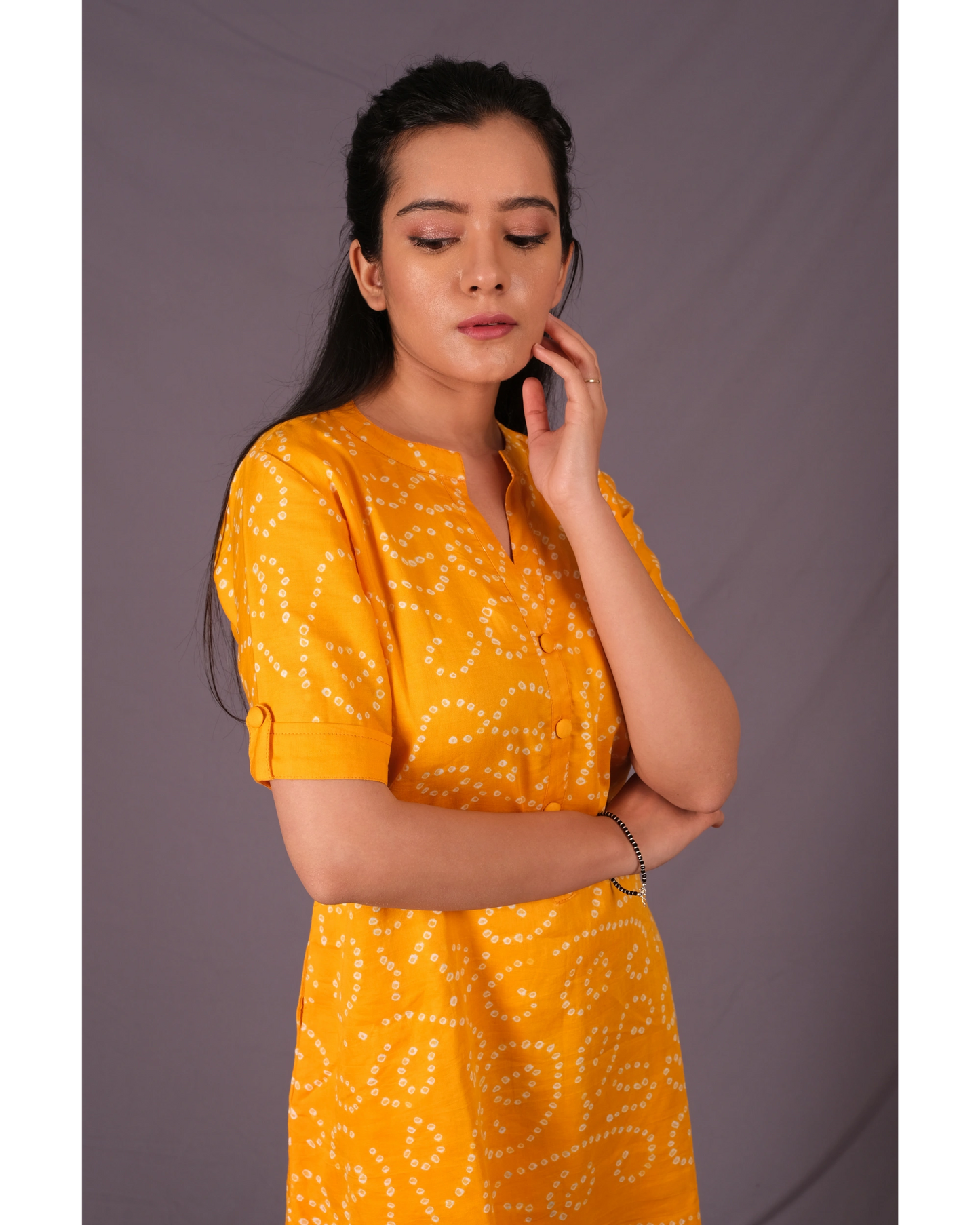 Orange Dress With Chinese Collar