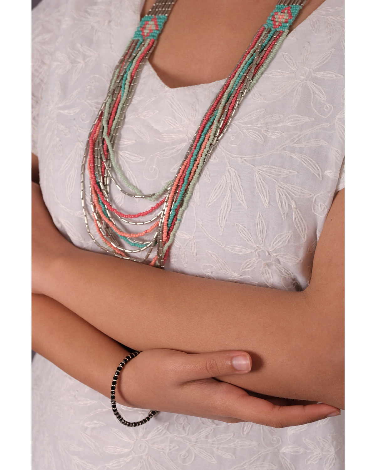White Chikan A-Line Dress