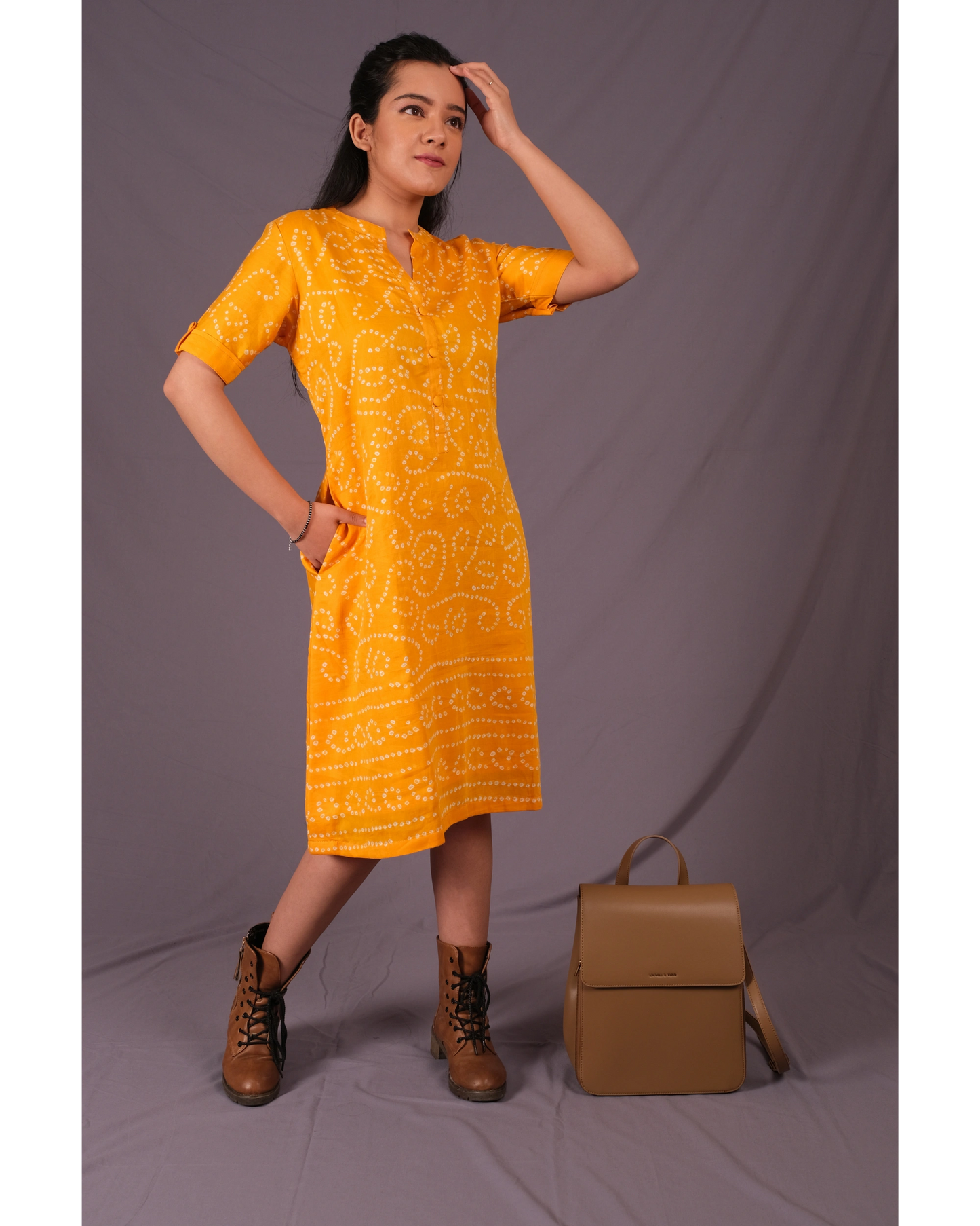 Orange Dress With Chinese Collar