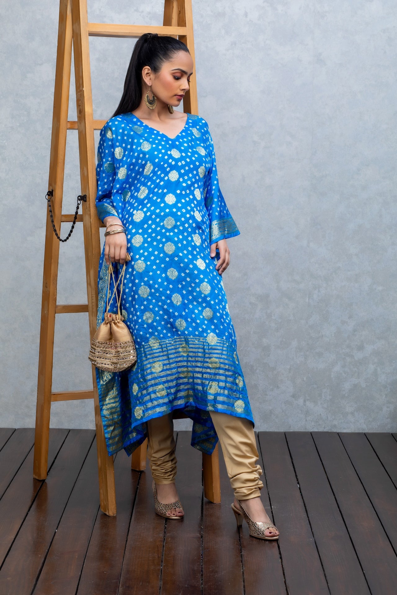 Blue Benarasi Crepe Kaftan