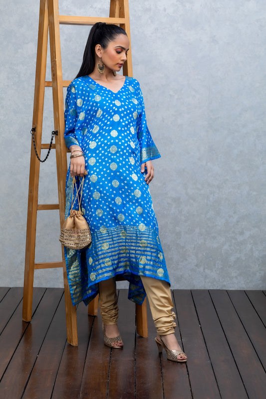 Blue Benarasi Crepe Kaftan