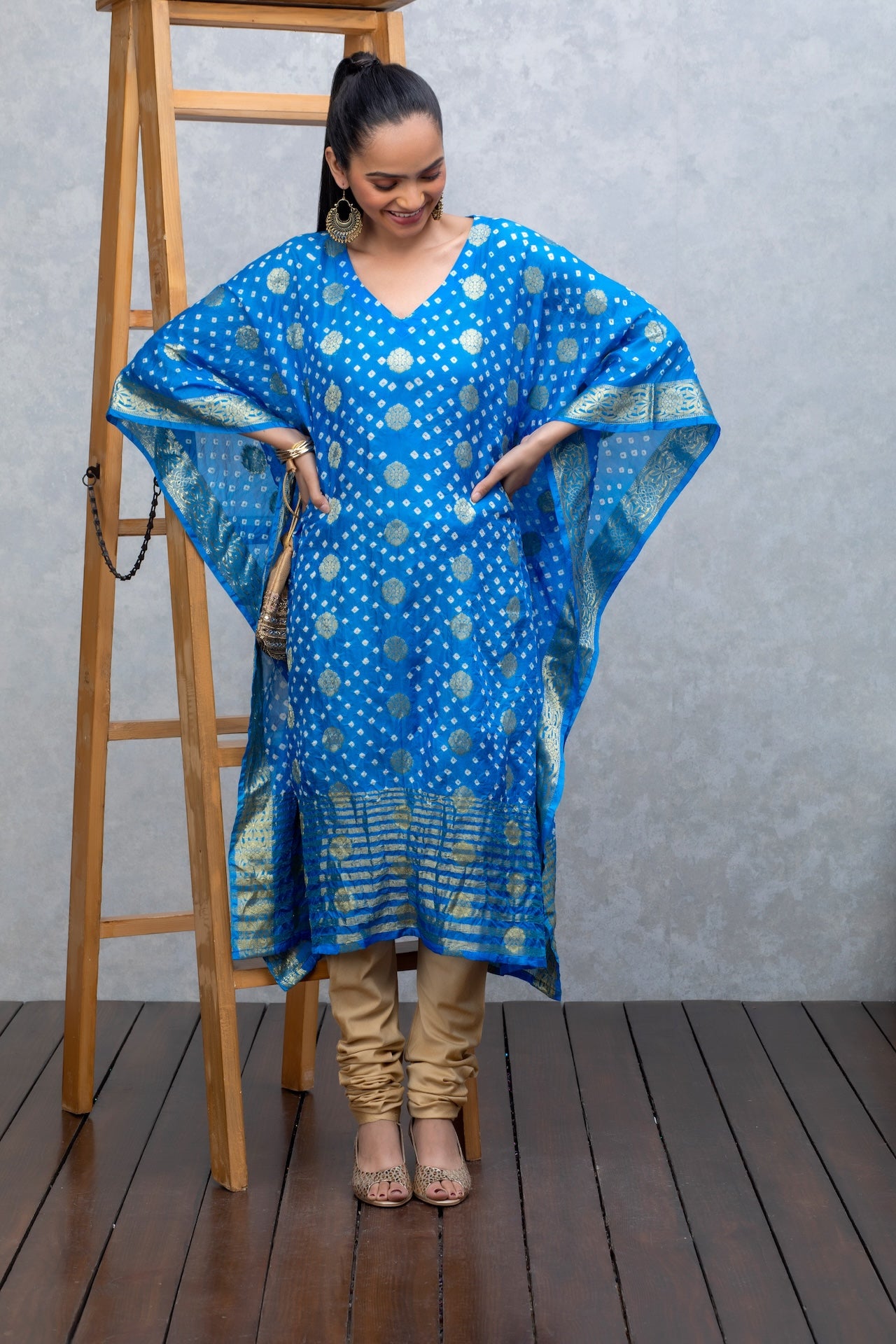 Blue Benarasi Crepe Kaftan