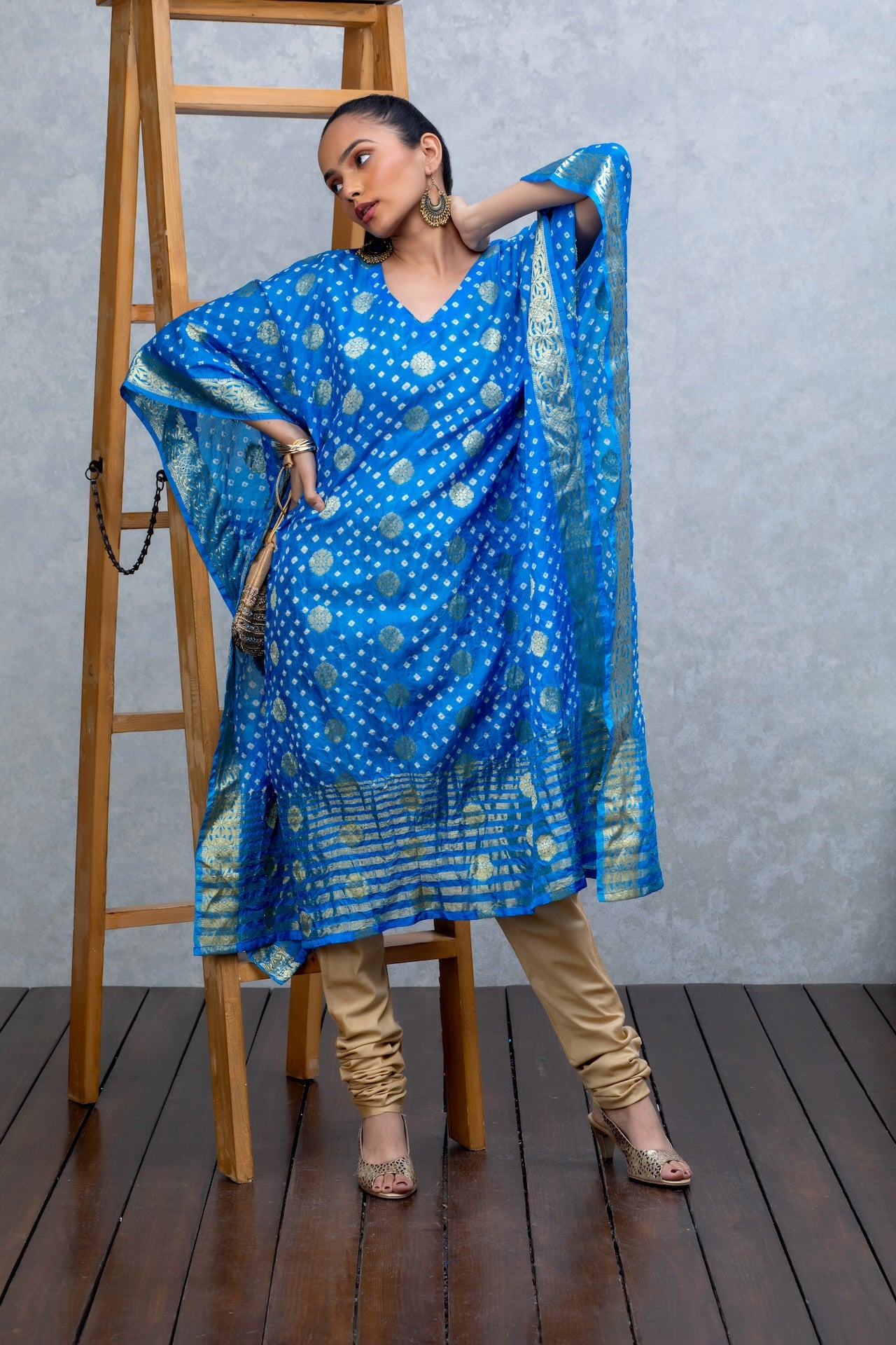 Blue Benarasi Crepe Kaftan