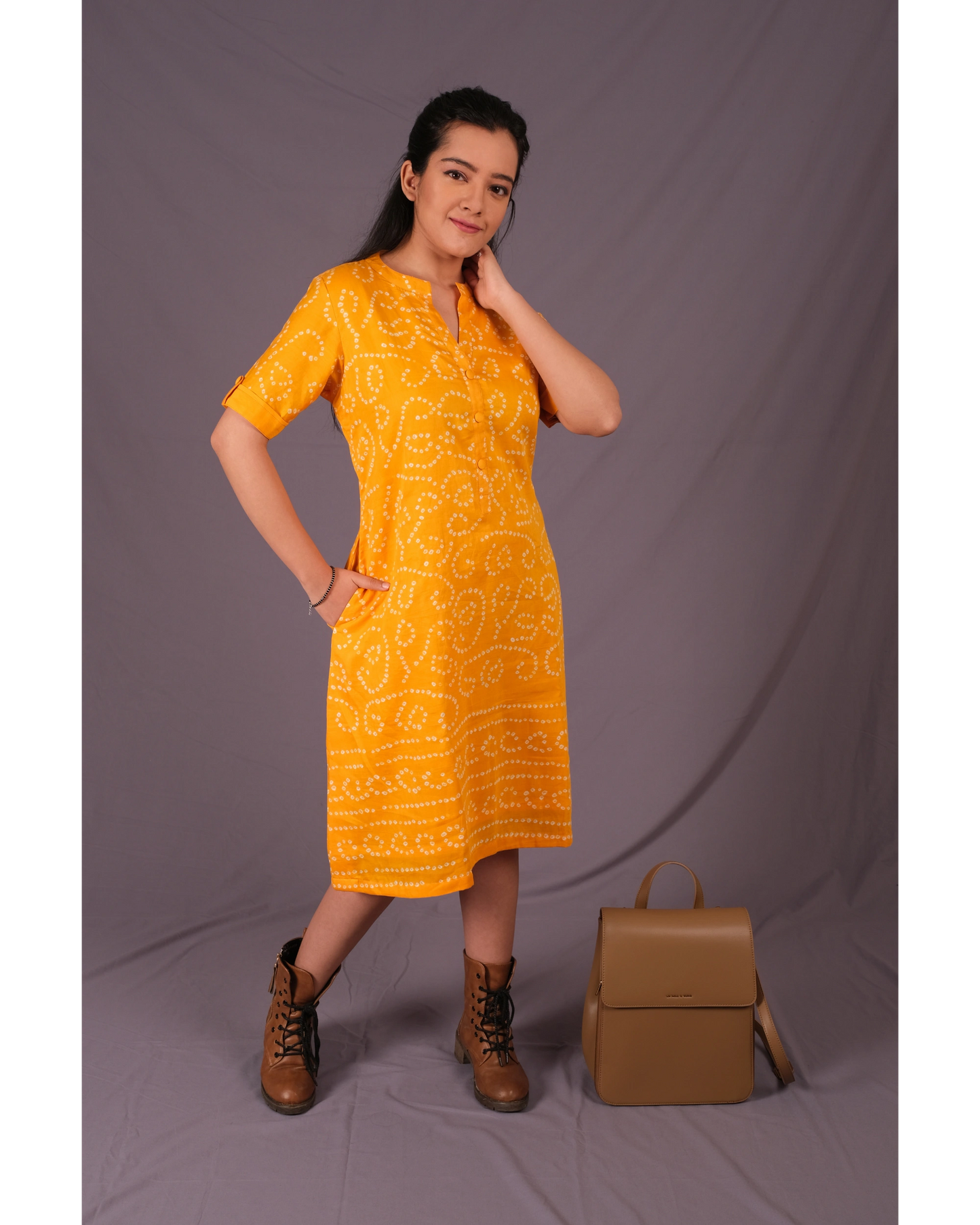 Orange Dress With Chinese Collar