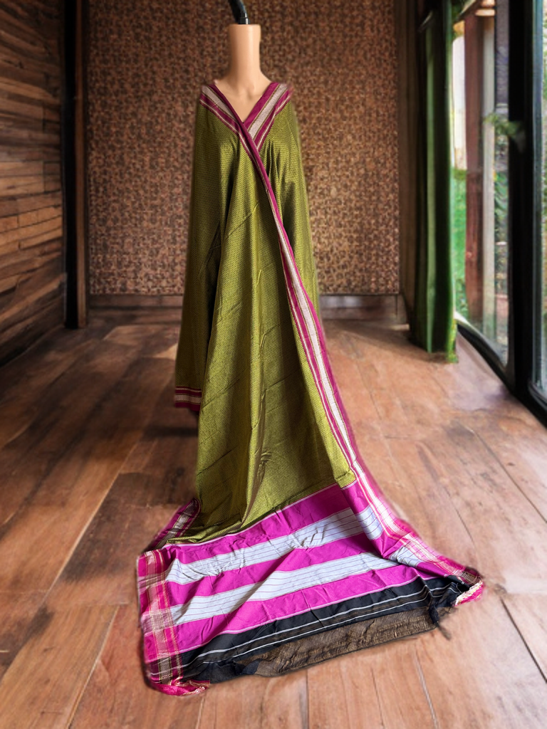 Olive Green saree with Purple border