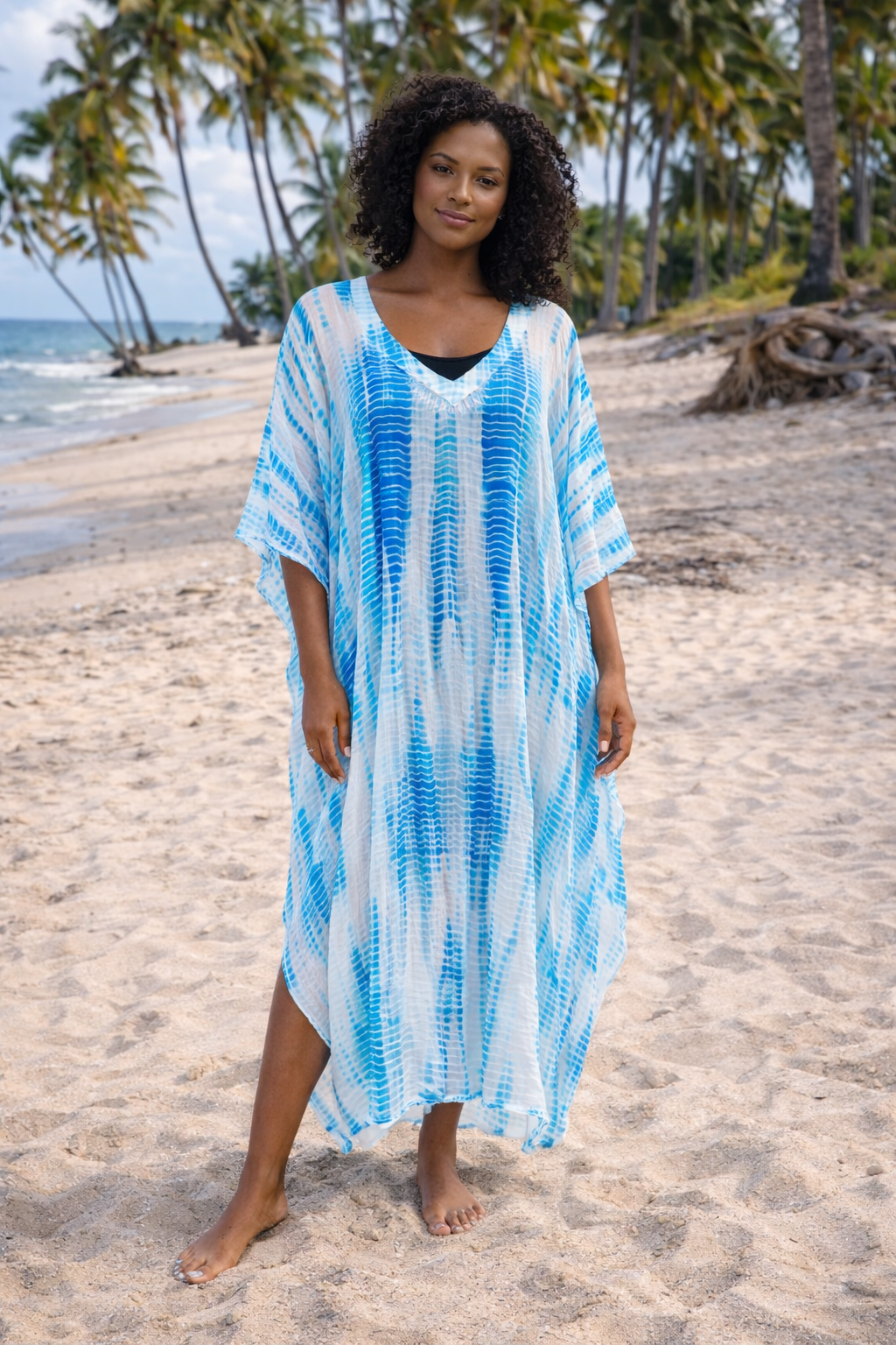 Blue Shibori long Cover Up