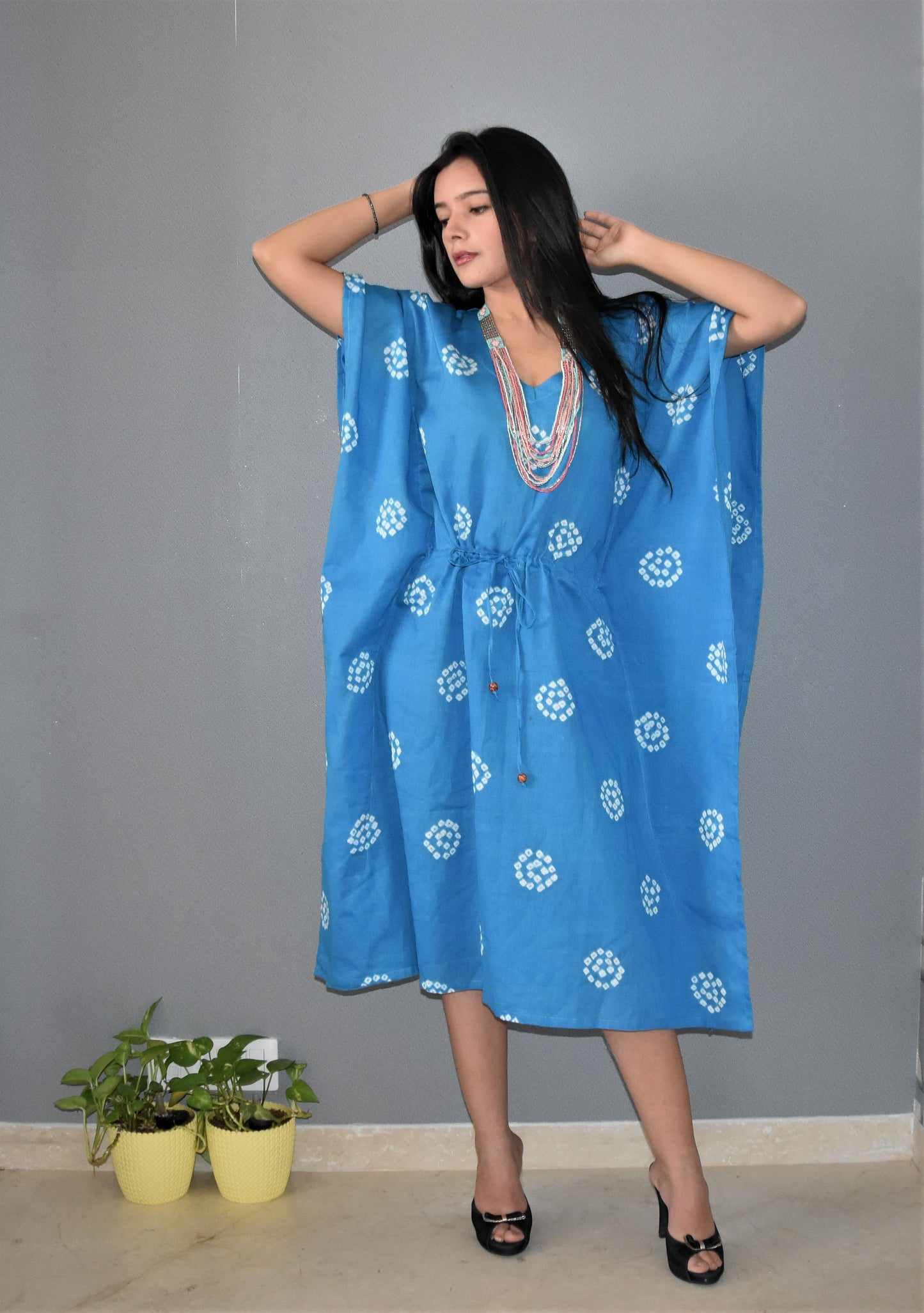 Firozi bandhani cotton kaftan