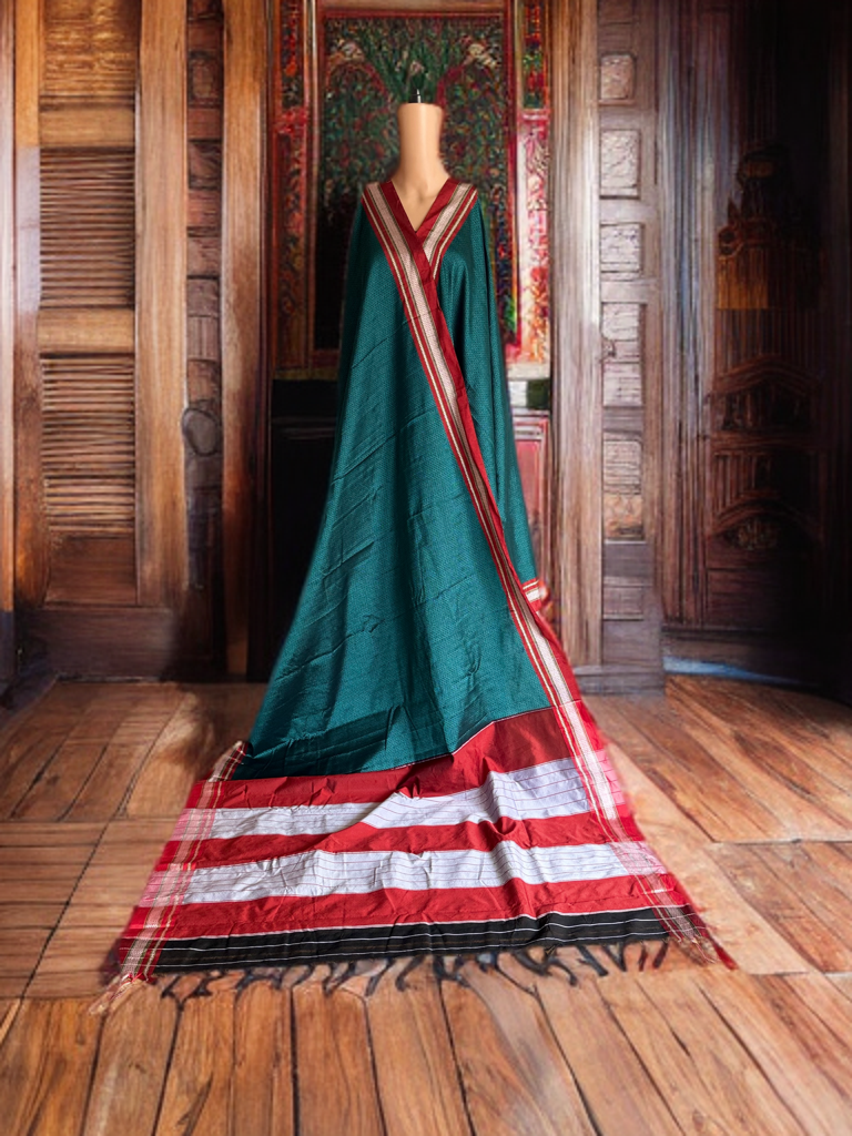 Peacock Green Saree with Maroon border