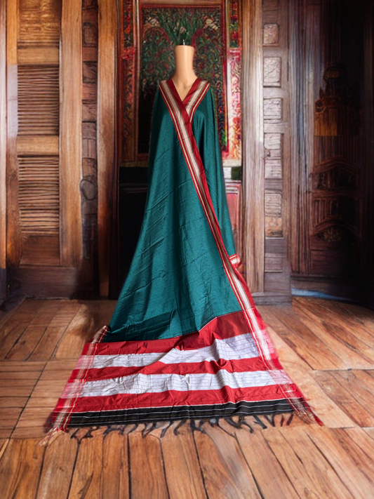 Peacock Green Saree with Maroon border
