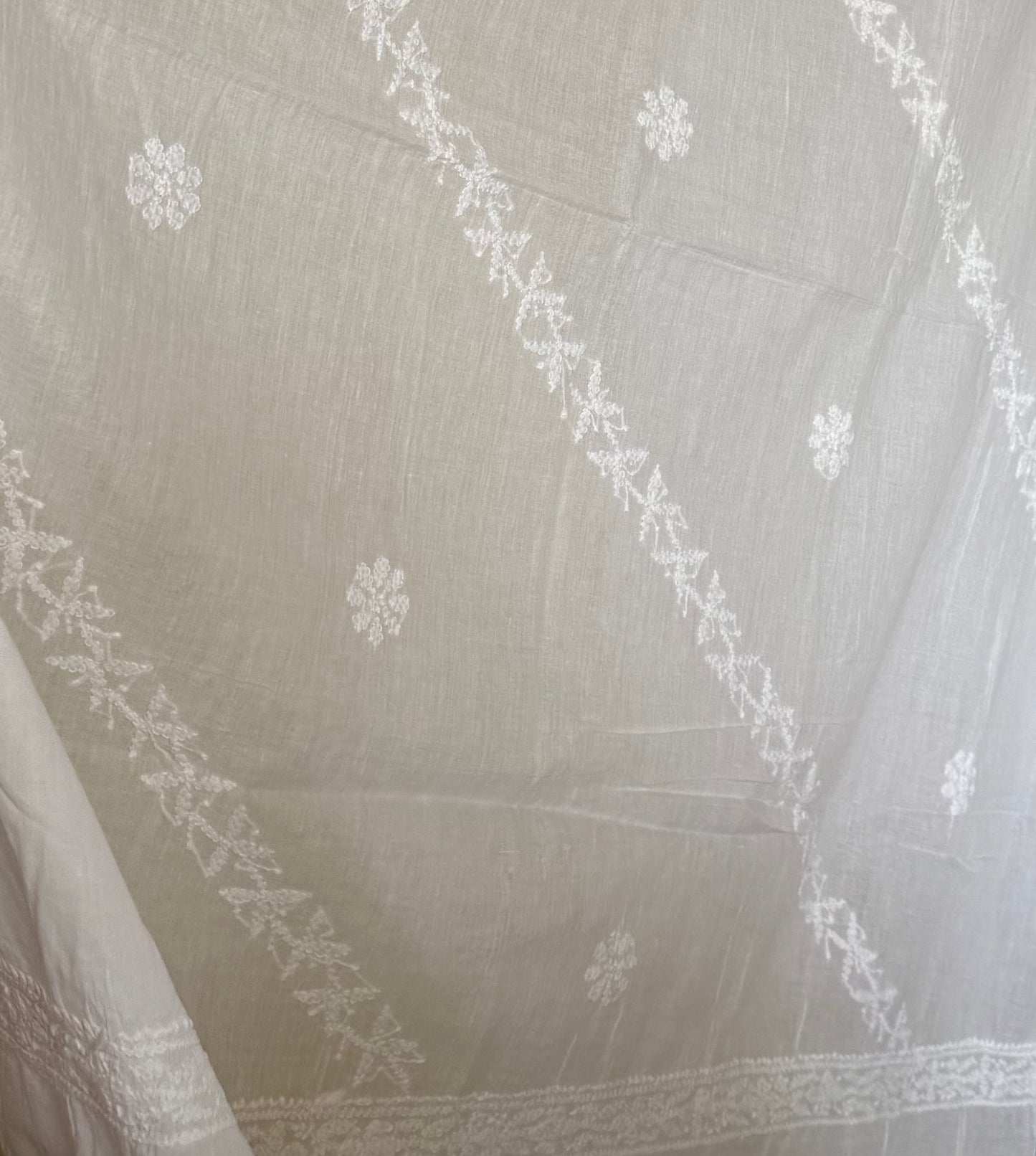 White Chikankari cotton dupatta