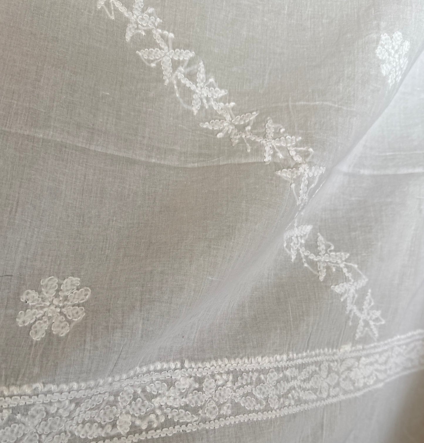 White Chikankari cotton dupatta