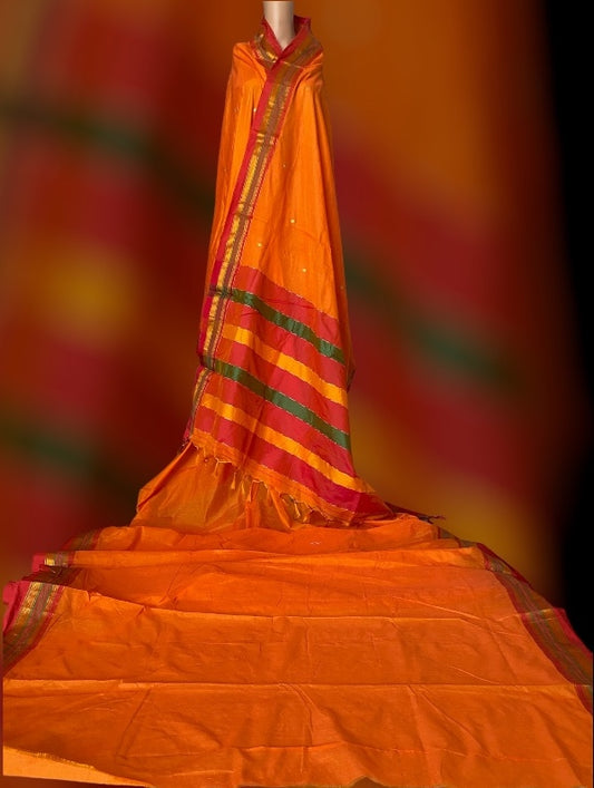 Orange red Ilkal Cotton Saree
