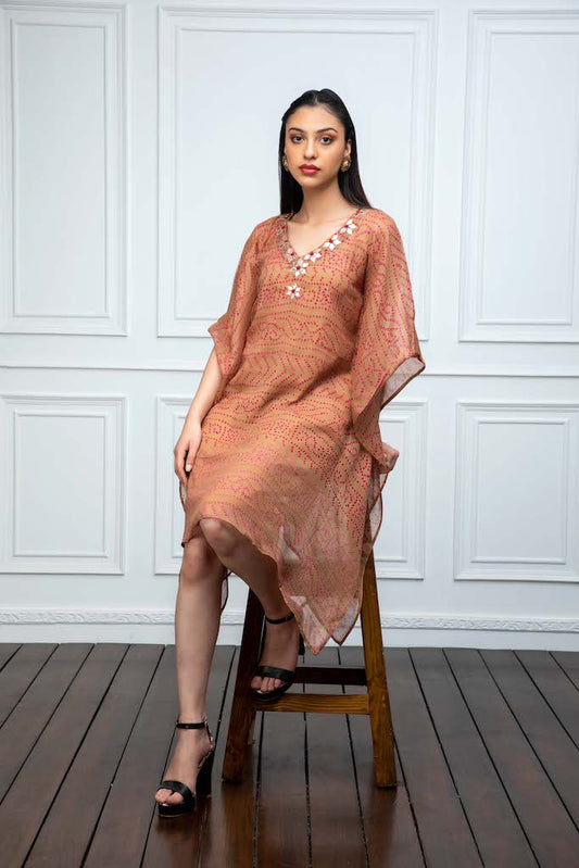 Beige Kaftan with Gota Work