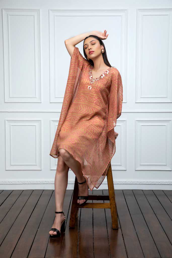 Beige Kaftan with Gota Work