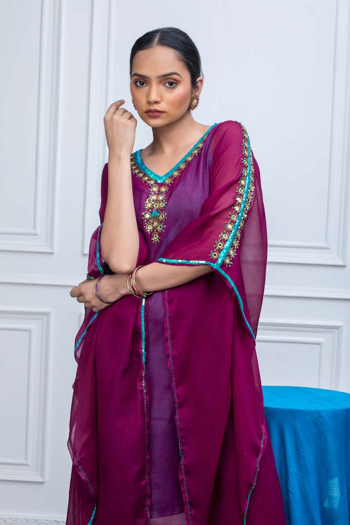 Purple Kaftan with Hand Embroidery