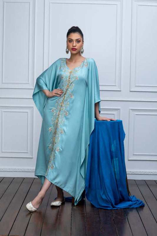 Powder Blue Kaftan with Embroidery