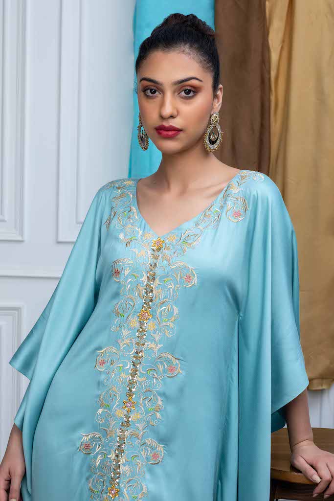 Powder Blue Kaftan with Embroidery