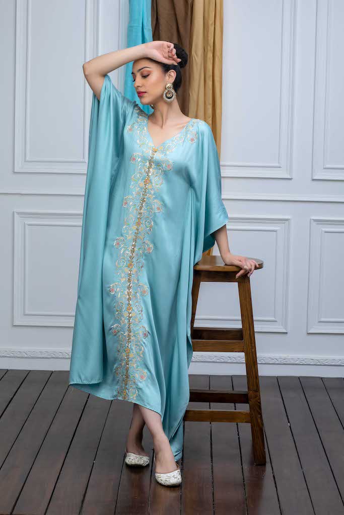Powder Blue Kaftan with Embroidery
