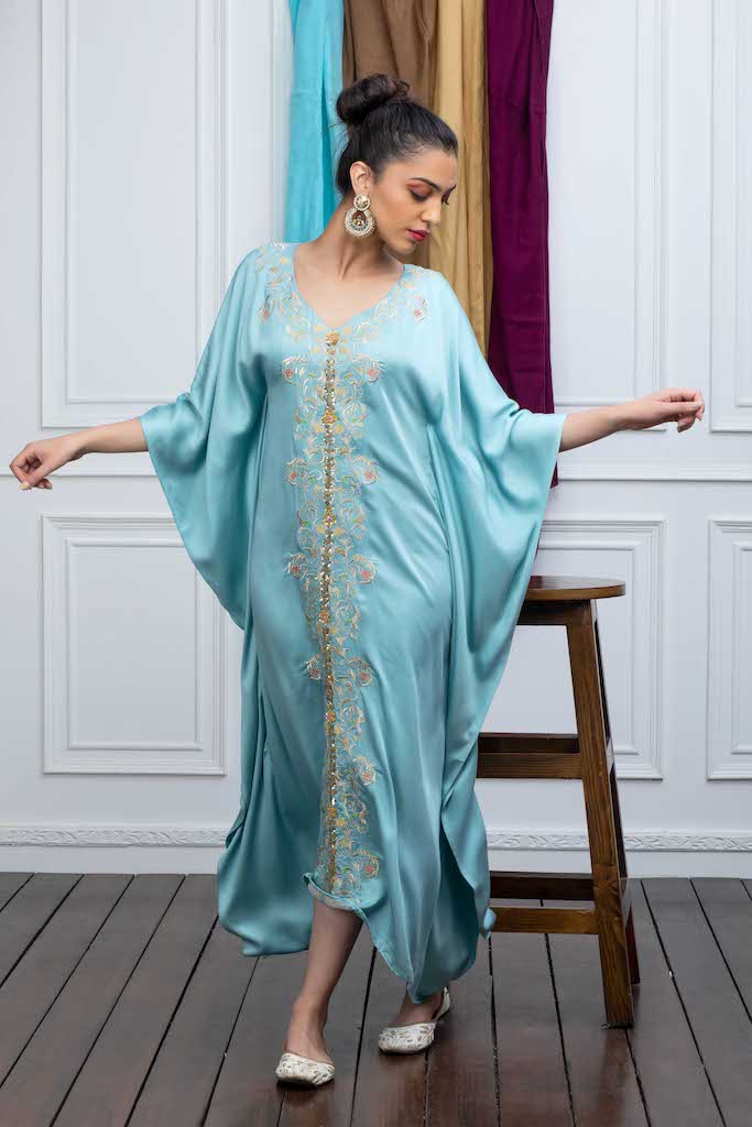 Powder Blue Kaftan with Embroidery