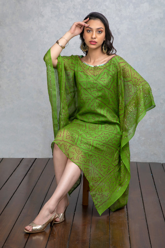 Olive Green Kaftan with Sequins