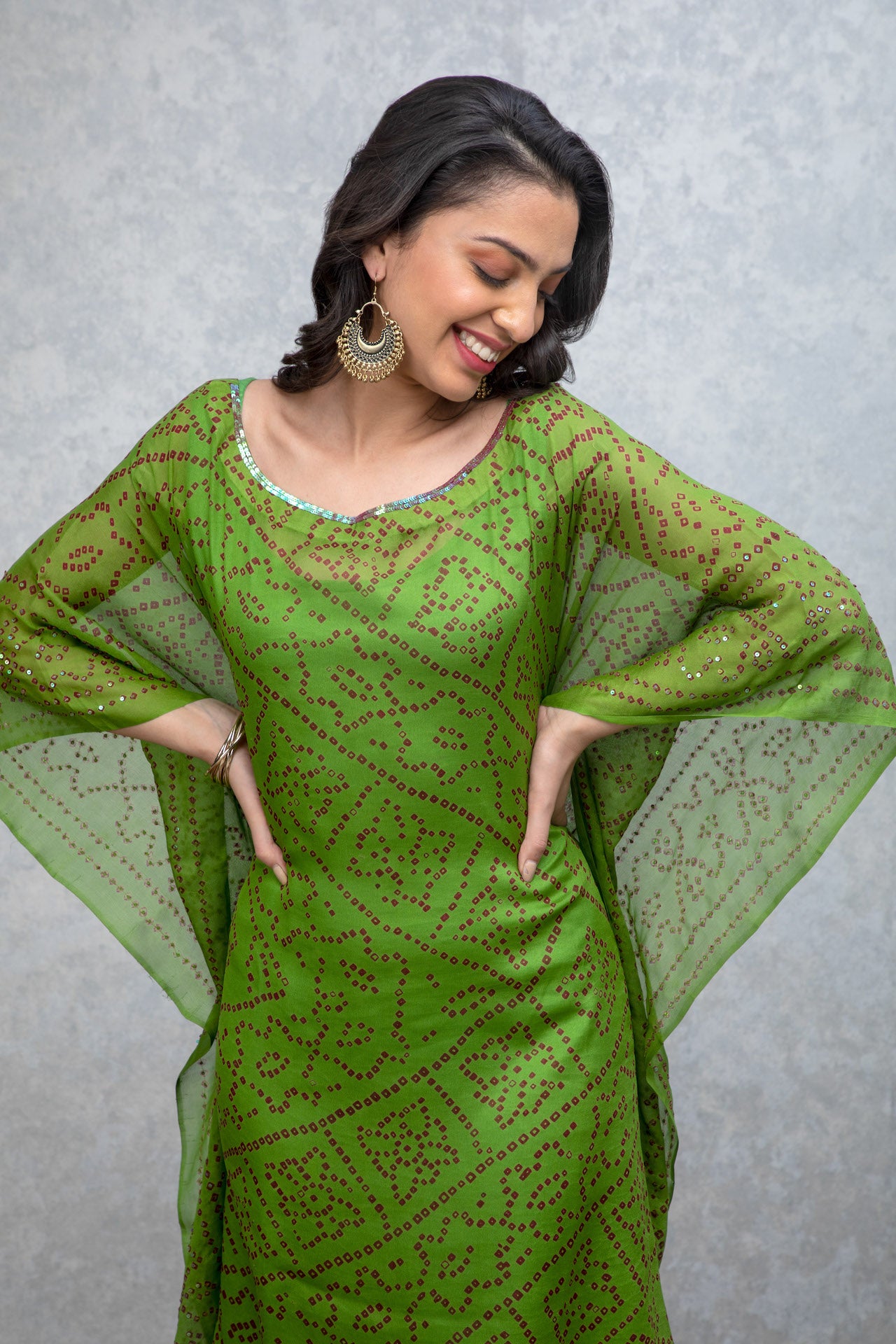 Olive Green Kaftan with Sequins