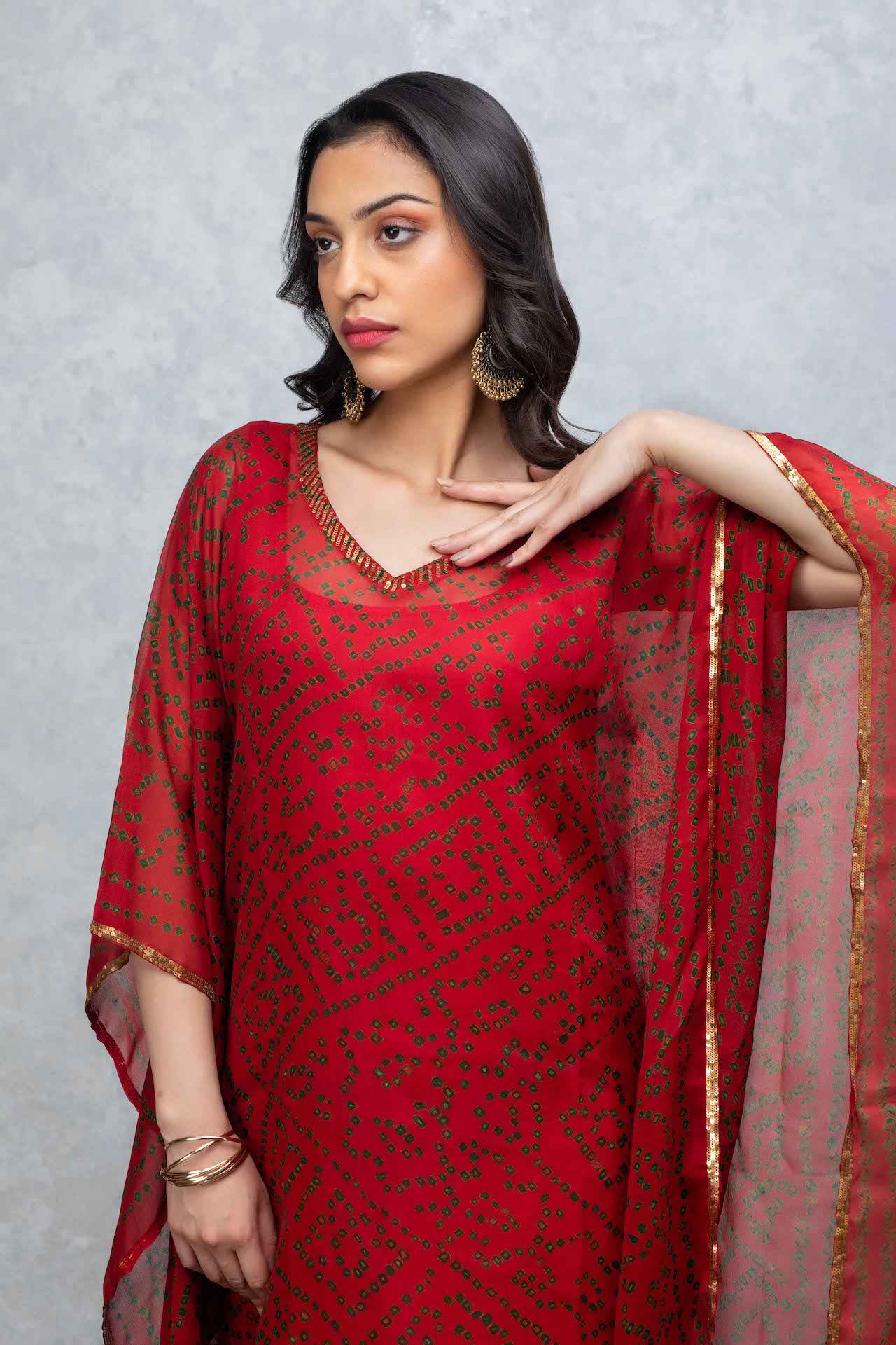 Red Kaftan with Sequins