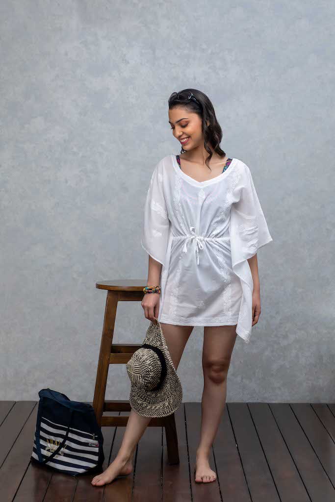 White Chikankari Cover Up