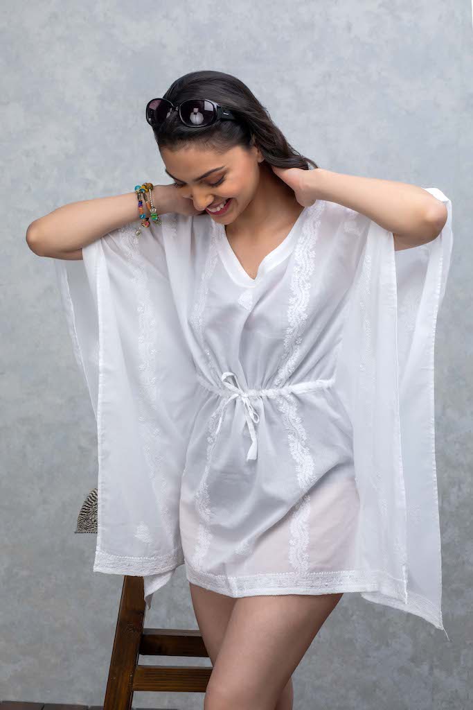 White Chikankari Cover Up