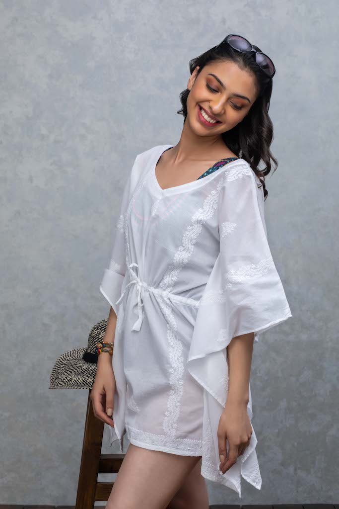 White Chikankari Cover Up