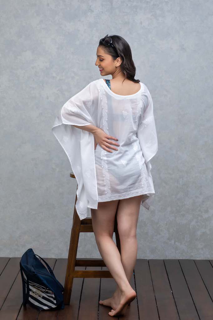 White Chikankari Cover Up