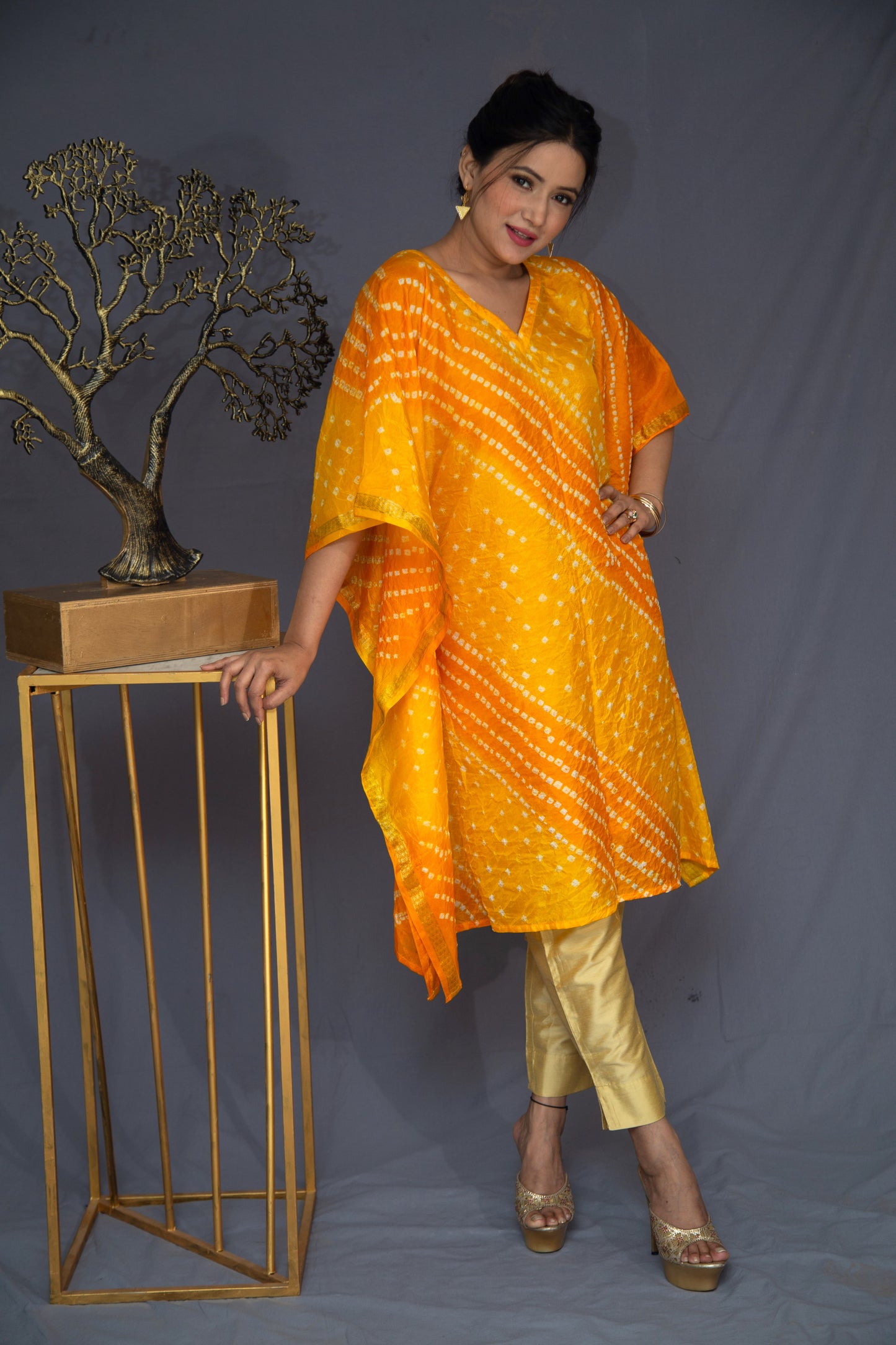 Yellow Kaftan with Zari Border