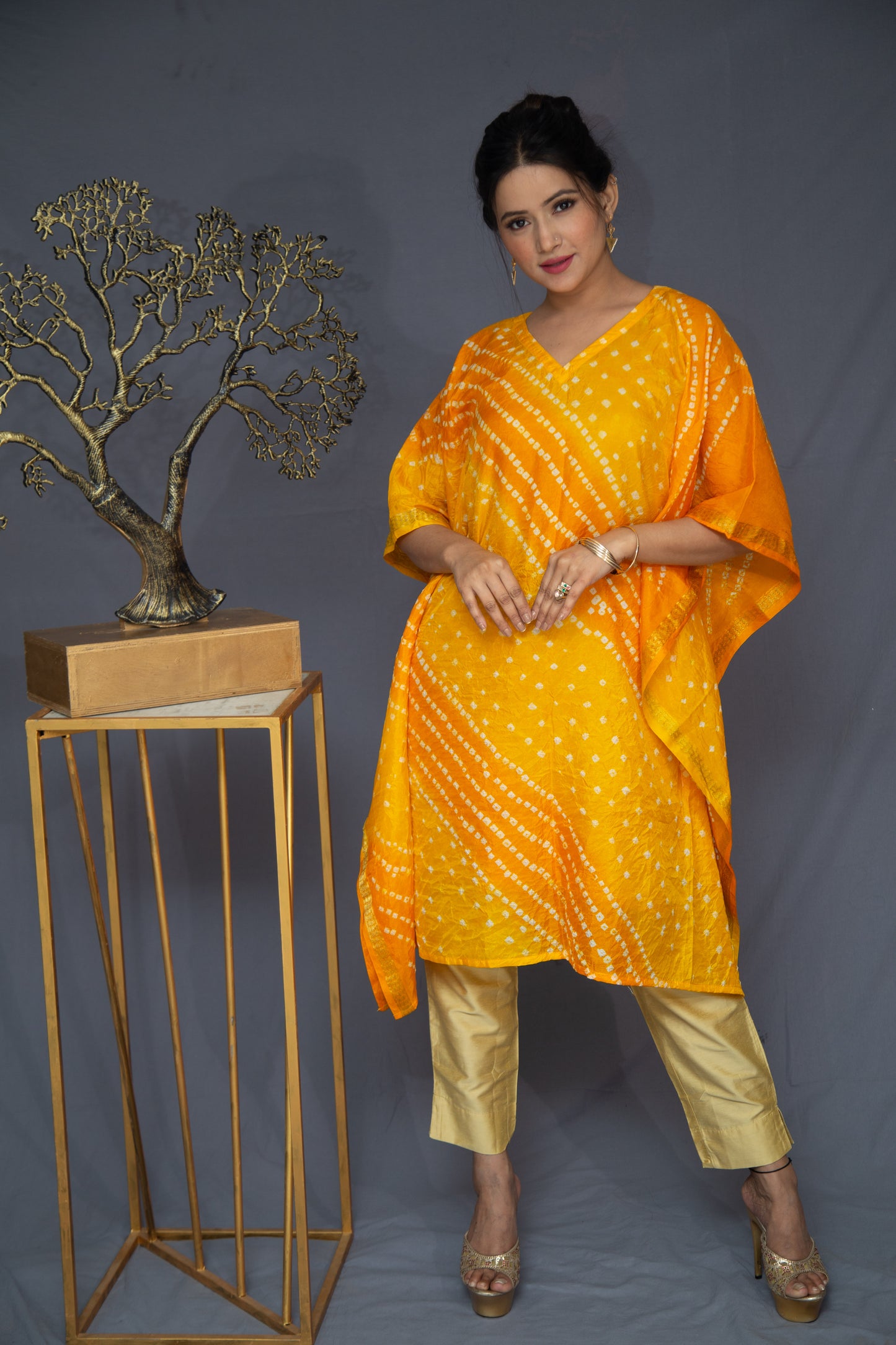 Yellow Kaftan with Zari Border