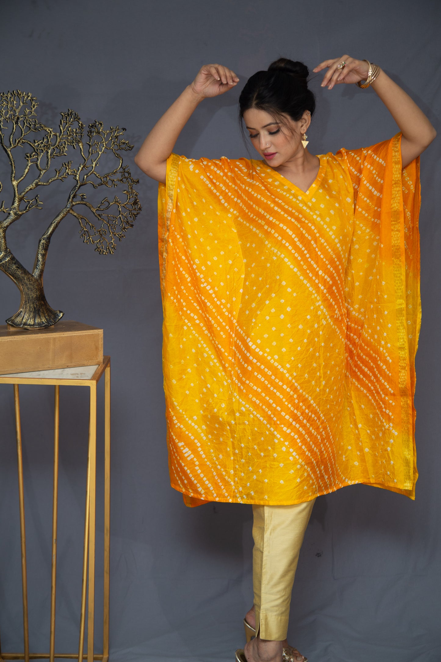 Yellow Kaftan with Zari Border