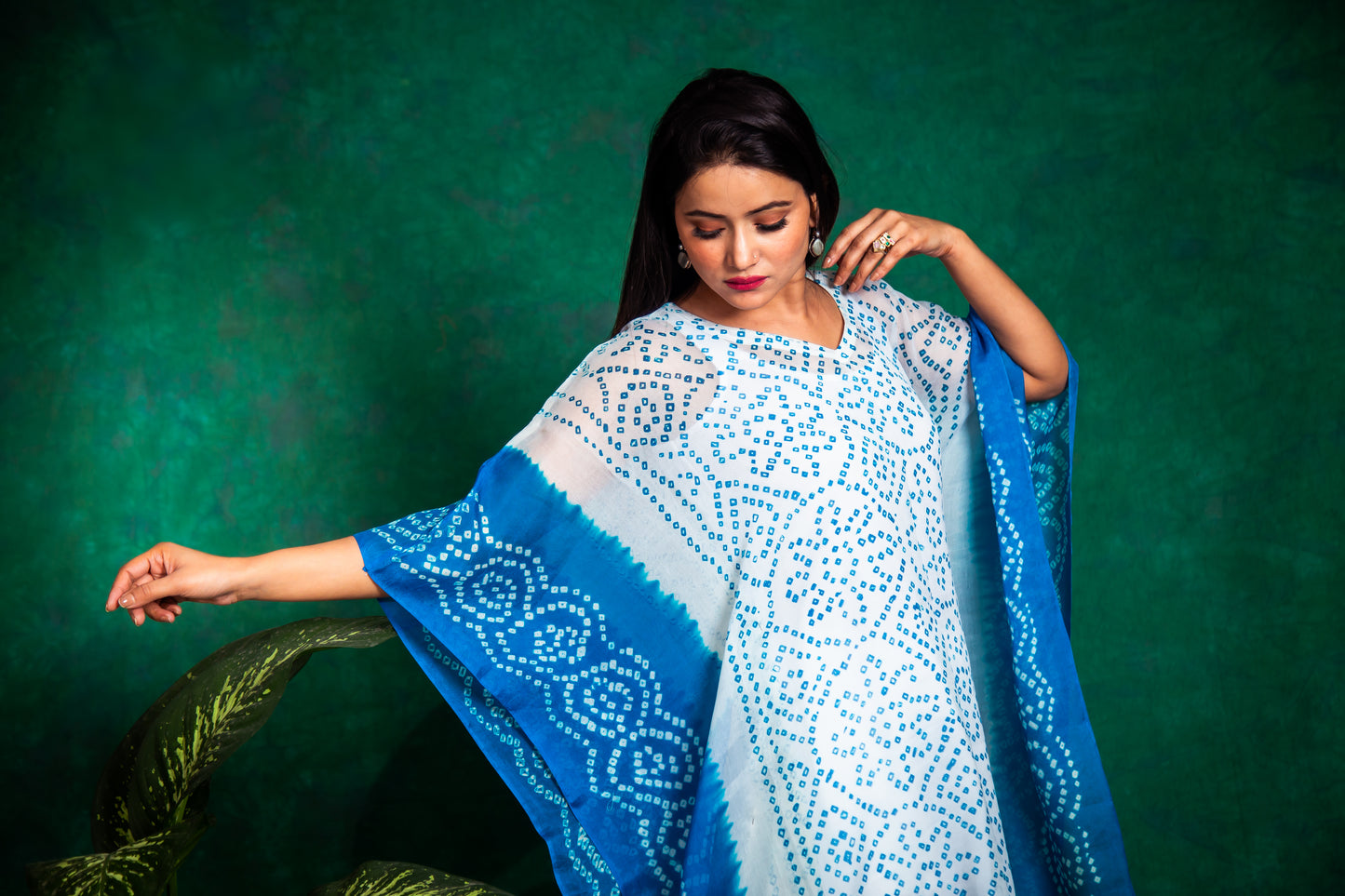 White Kaftan with Blue Sleeves