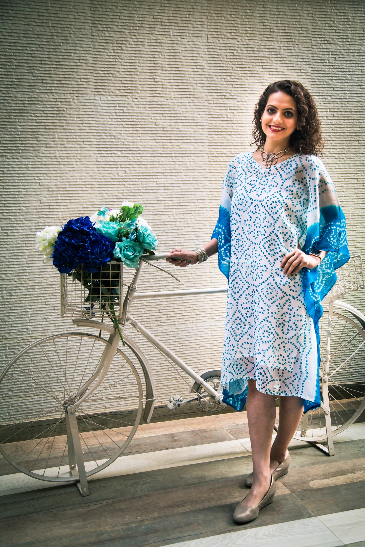 White Kaftan with Blue Sleeves